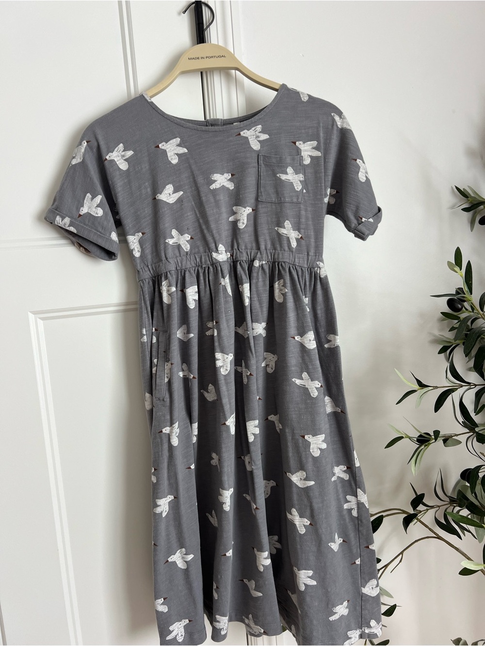 Rylee + Cru Gray Dress with White Bird Print